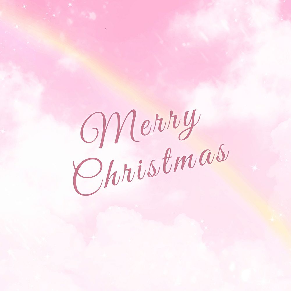Christmas Instagram post template, aesthetic pink rainbow sky design vector