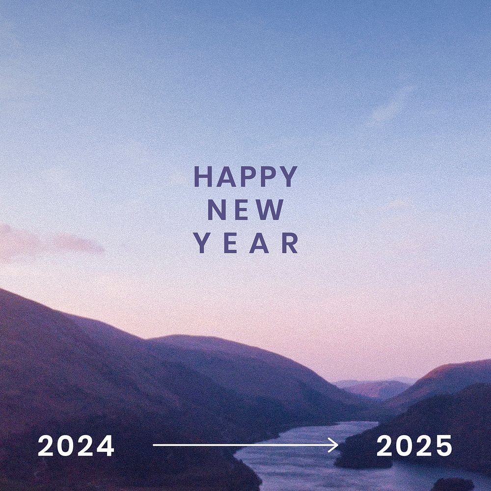Aesthetic new year template vector, sunset mountain design, year 2025