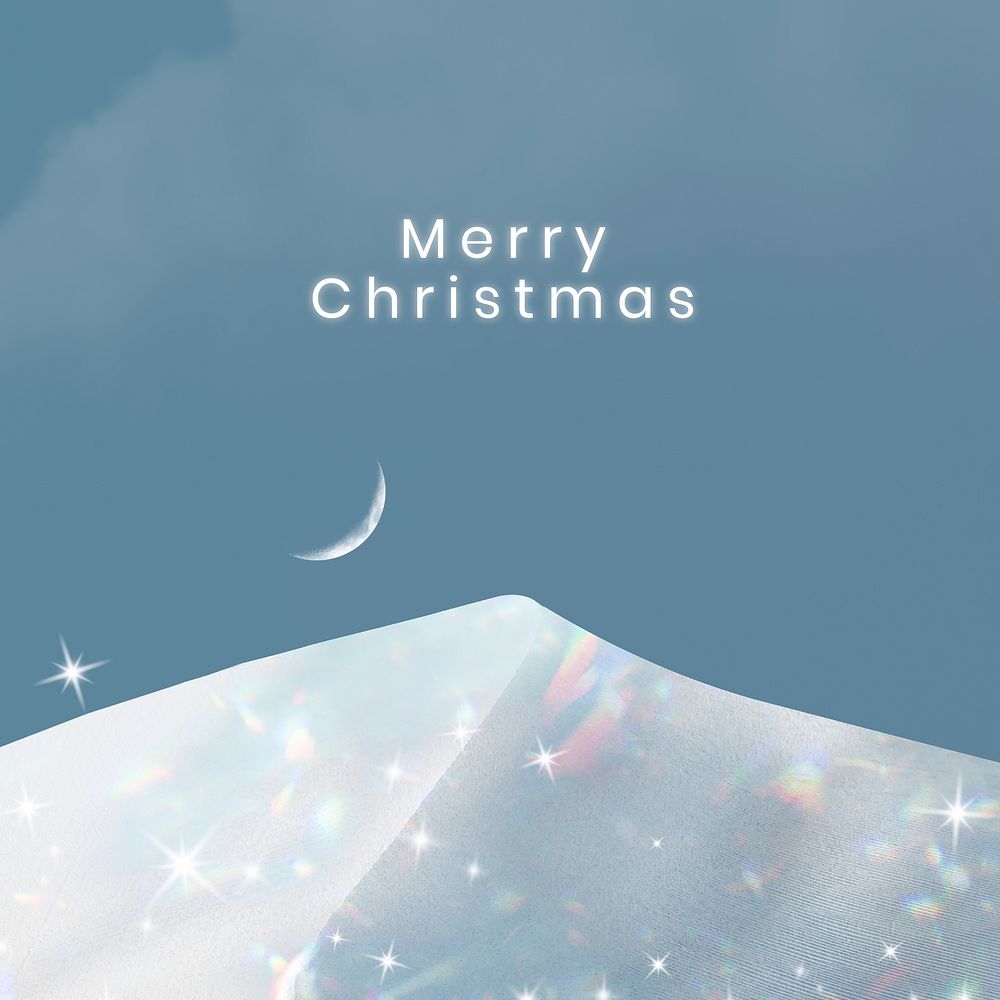 Christmas greeting, social media post design, holographic snowy mountain