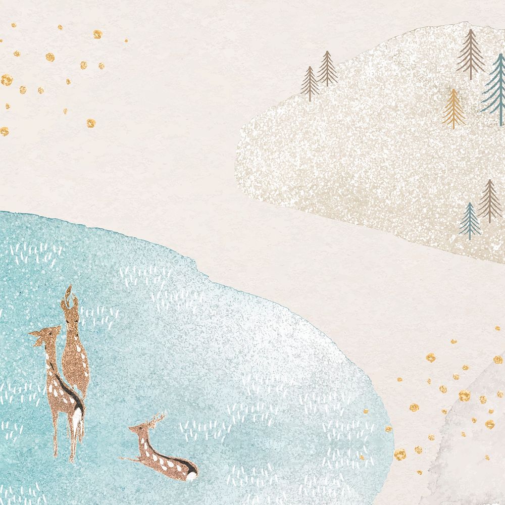 Deer, forest Instagram post background, festive winter holiday vector
