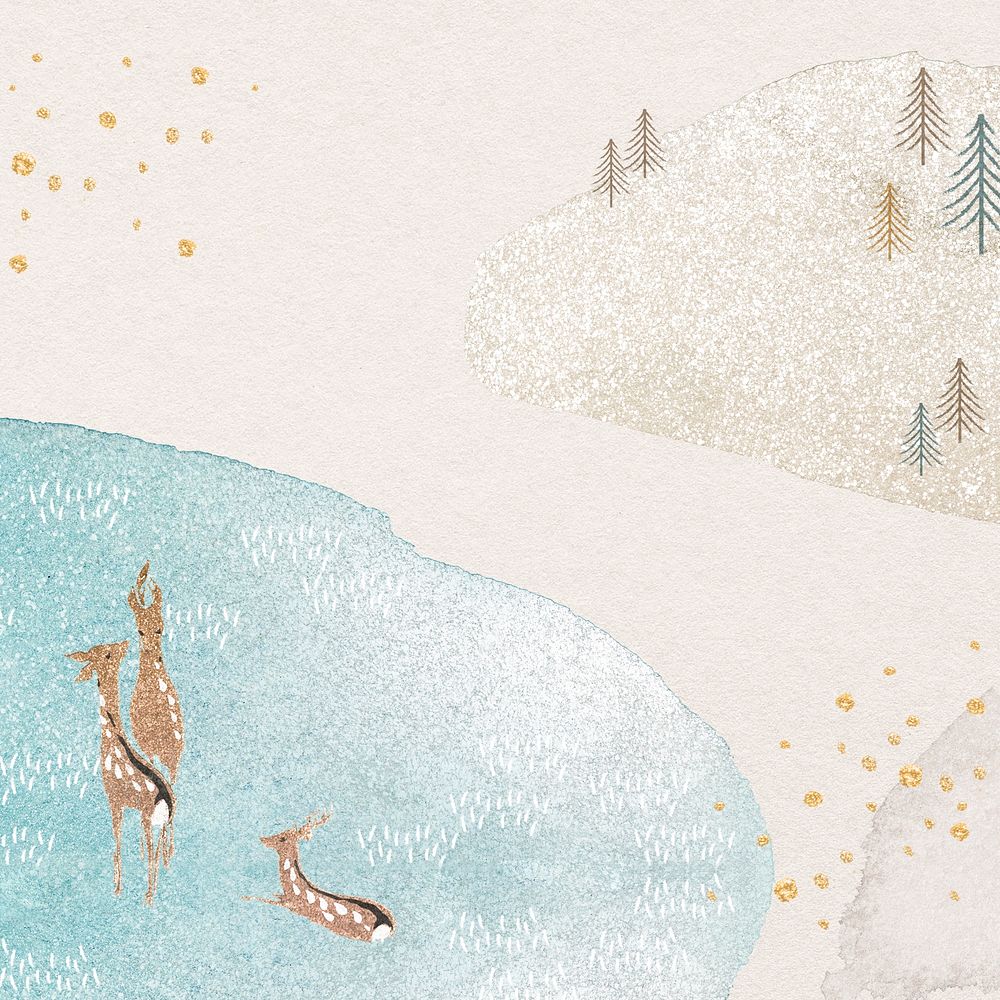 Deer, forest Instagram post background, festive winter holiday design