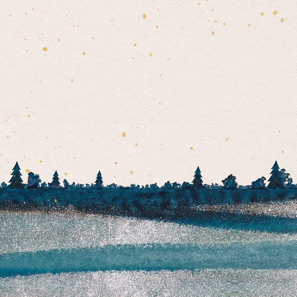 Winter forest Instagram post background, blue watercolor holiday design