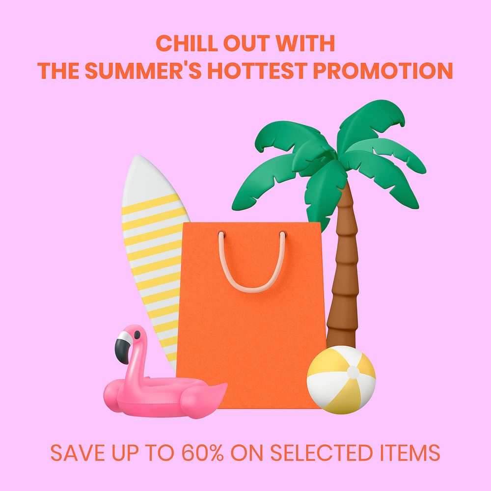 Summer promotion Facebook post template, 3D sale psd