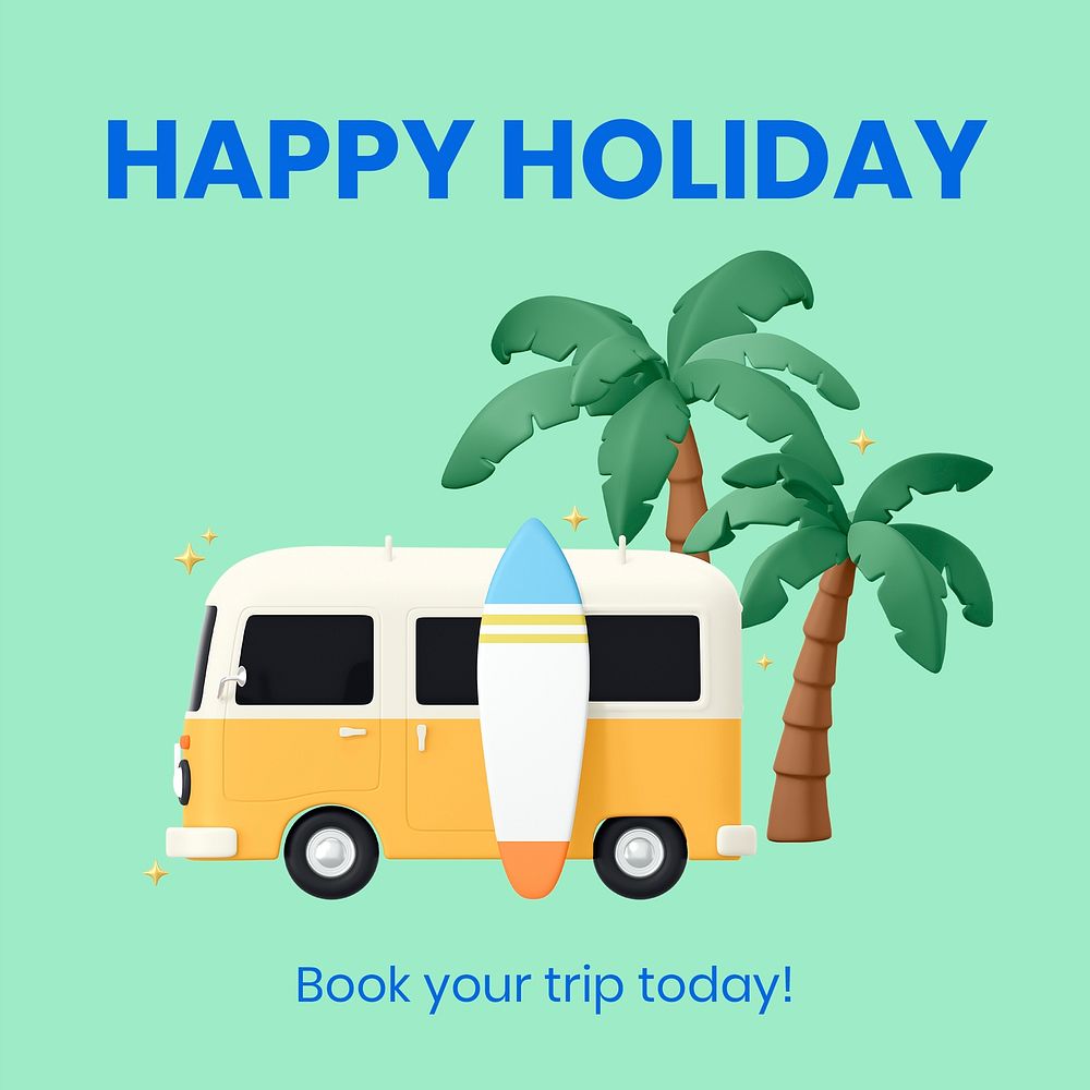 Happy holiday Facebook post template, travel & vacation psd
