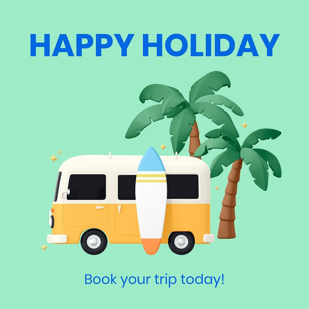 Happy holiday Instagram ad template, travel & vacation vector