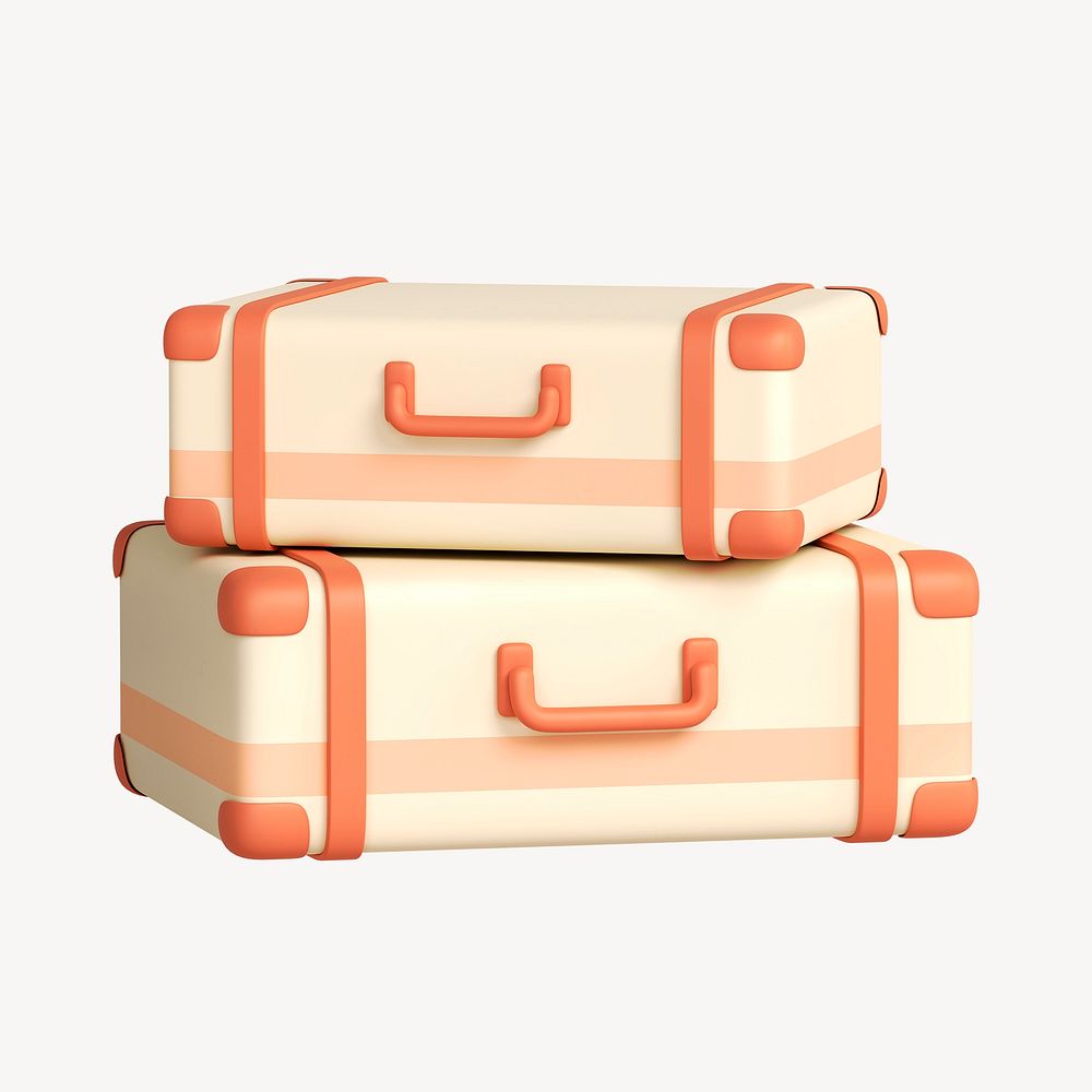 3D luggage collage element, travel accessory design psd