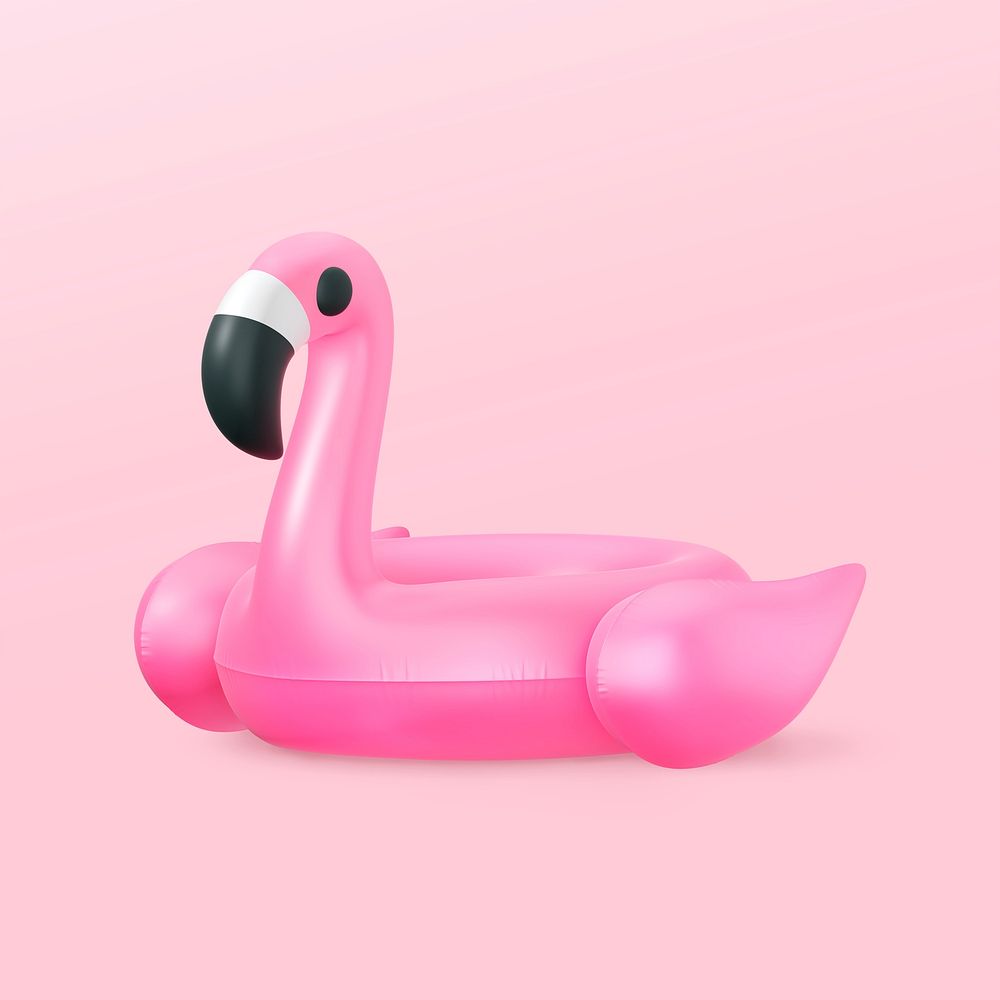 3D flamingo balloon collage element, summer design psd