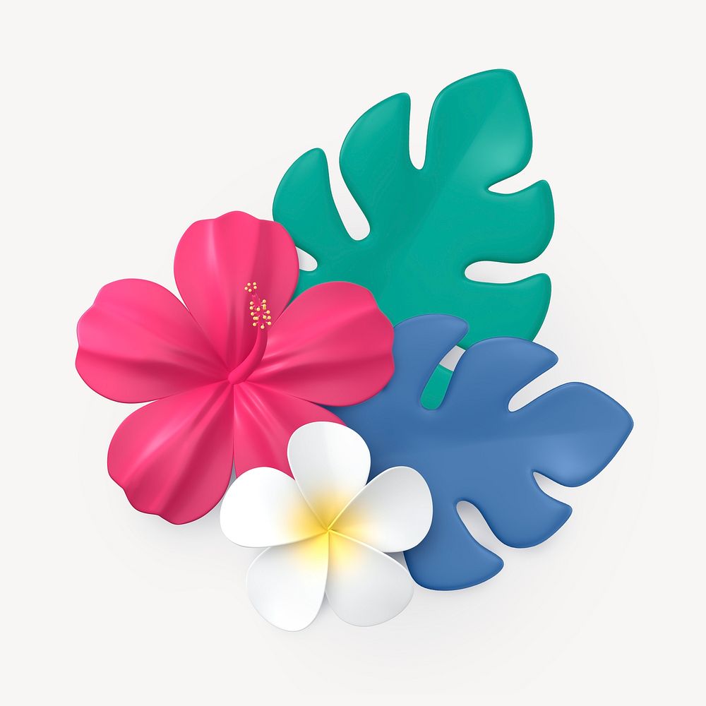Cartoon tropical flower clipart, botanical design