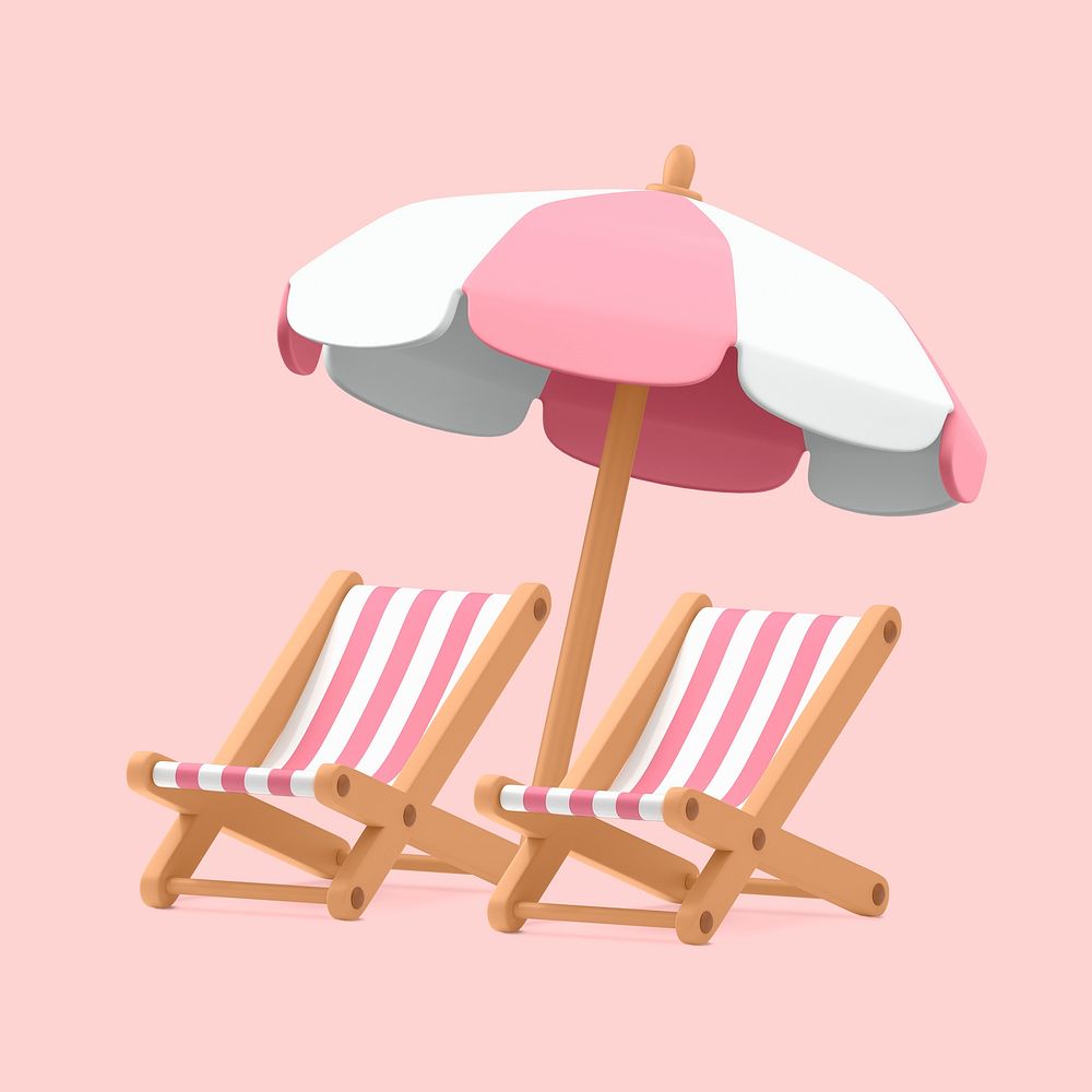 Cartoon beach vacation clipart, pink design