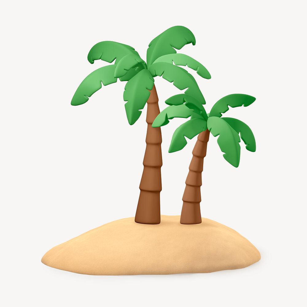 3D coconut tree collage element, tropical design psd