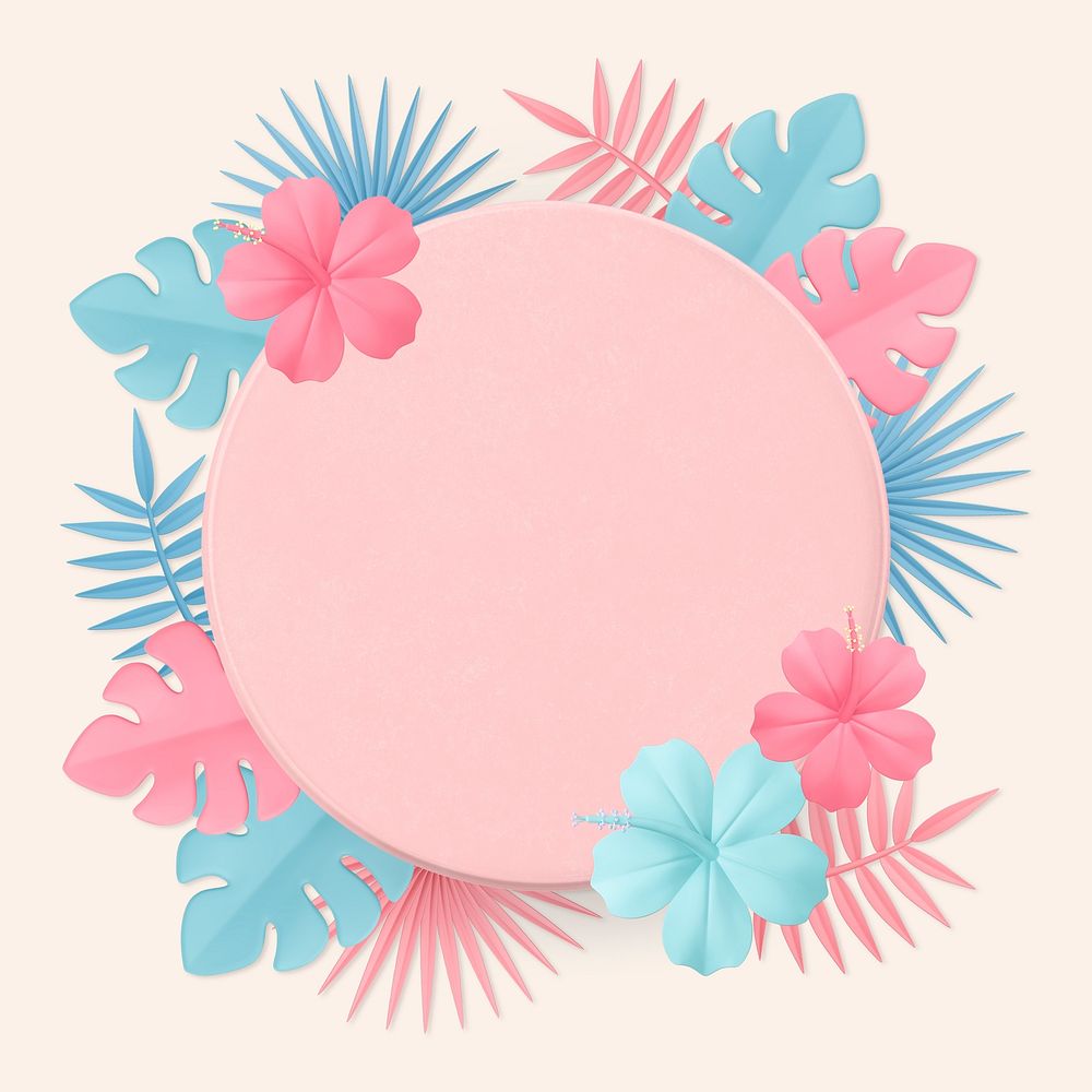 3D summer frame, pastel flowers psd