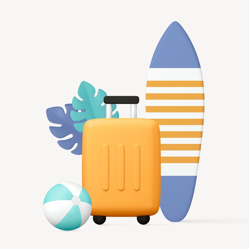 3D travel collage element, cute design psd