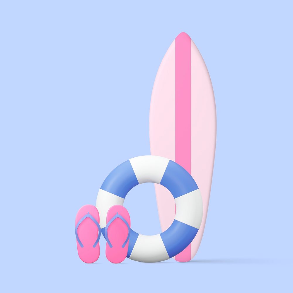 3D surfboard collage element, aesthetic design psd