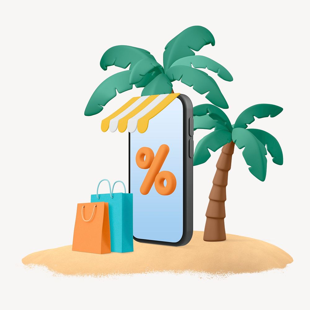 3D shopping collage element, beach design psd