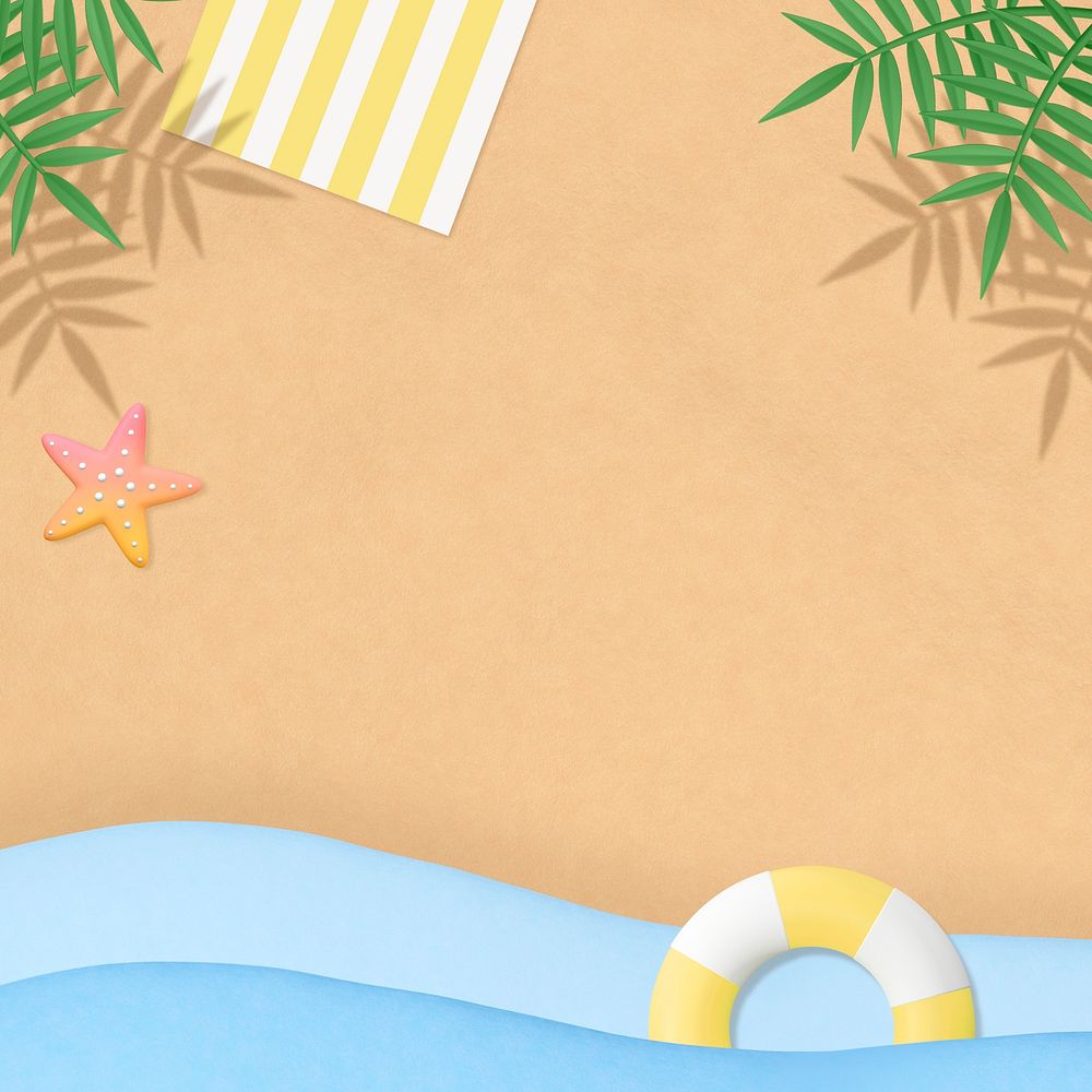 Summer vacation background, 3D aesthetic beach psd