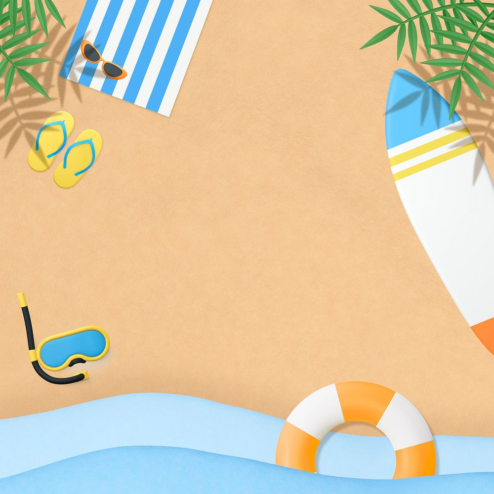 Summer vacation background, 3D aesthetic beach design