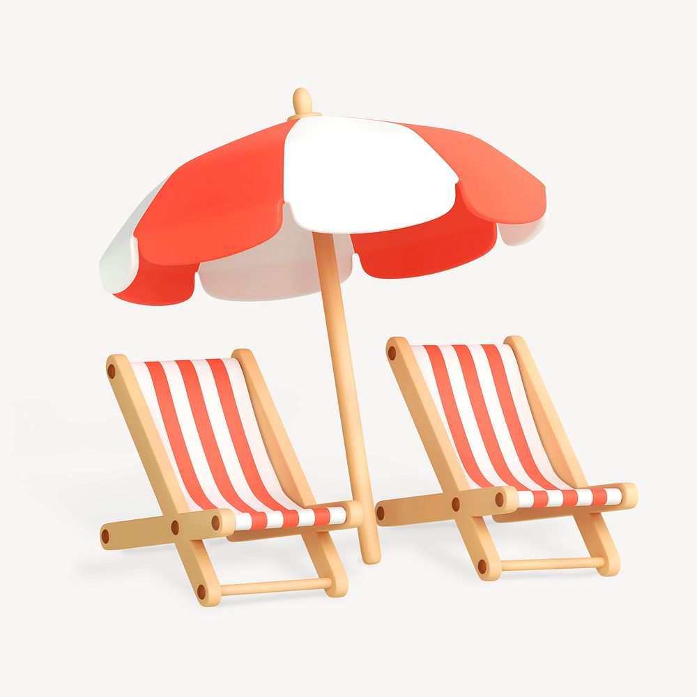 3D beach chair collage element, summer design psd
