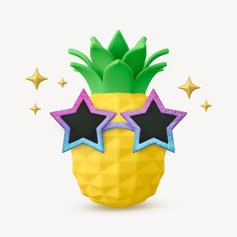 3D funny pineapple collage element, fruit design psd