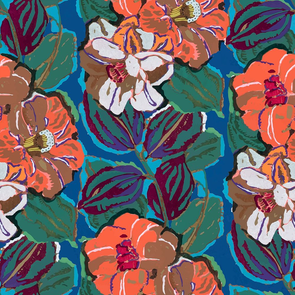 Exotic flower background, seamless pattern, vintage art deco vector