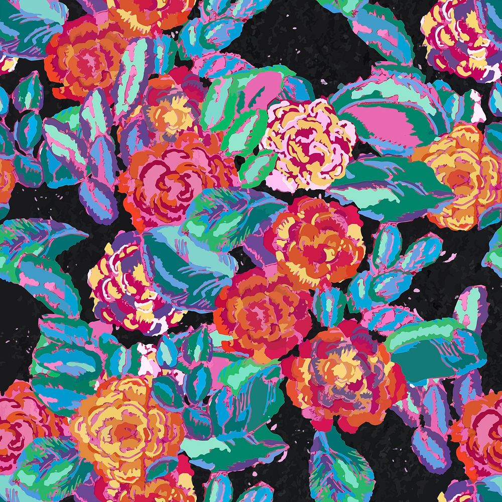 Rose flower pattern background, seamless botanical illustration vector