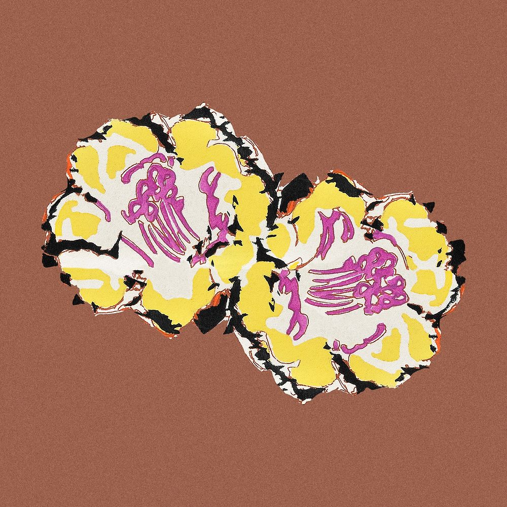 Yellow flower sticker, vintage botanical psd