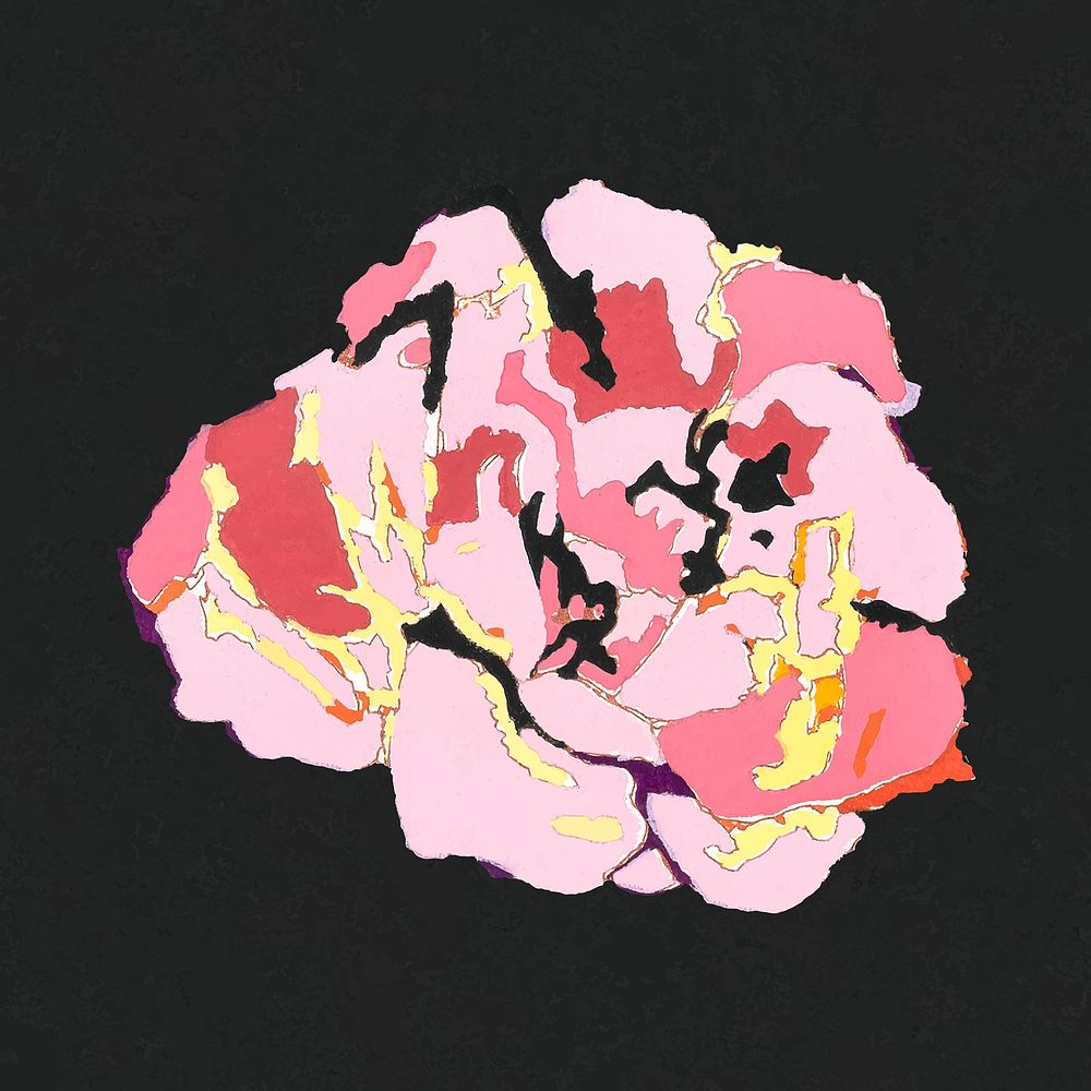 Pink peony sticker, vintage flower illustration vector