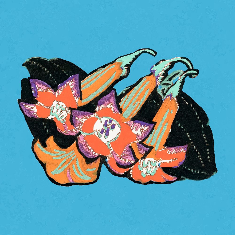 Orange flower clipart, vintage botanical illustration vector
