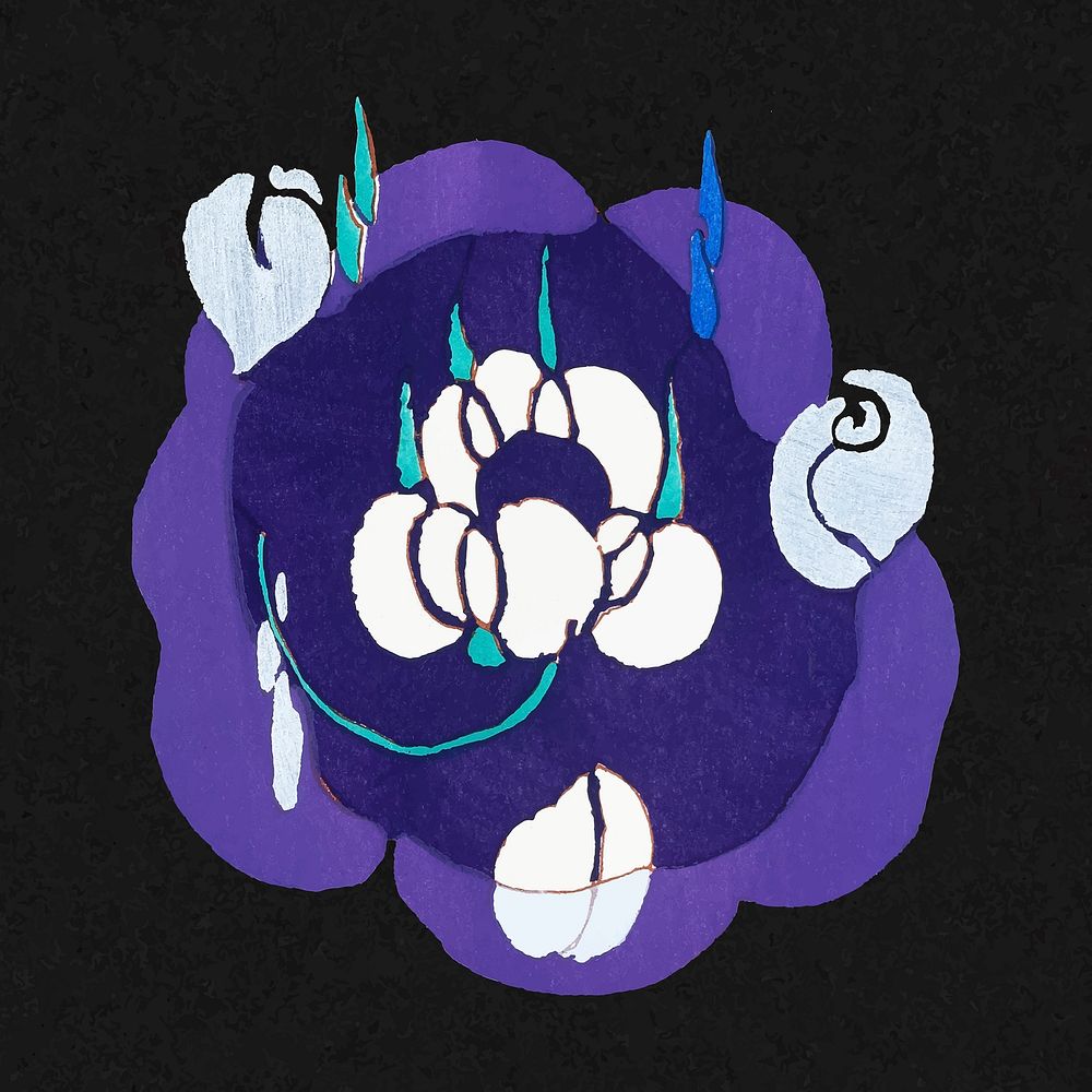 Abstract flower sticker, purple botanical illustration vector 