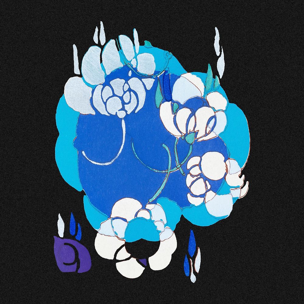 Abstract flower sticker, blue botanical illustration psd