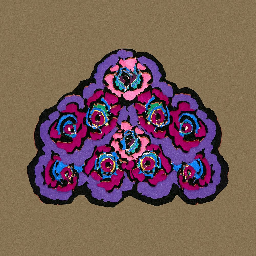 Purple flower bouquet sticker, vintage illustration