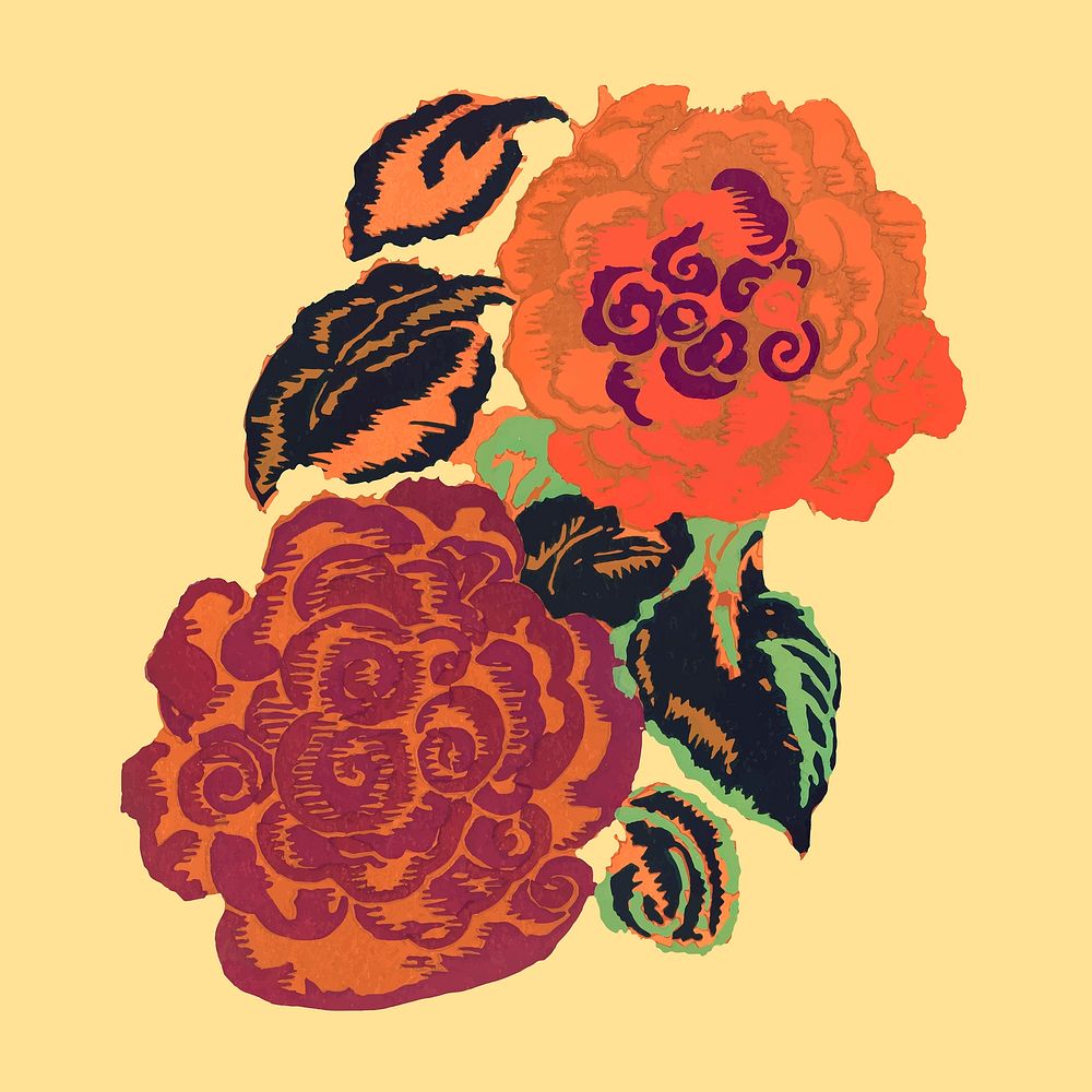Orange flower sticker, aesthetic botanical vector