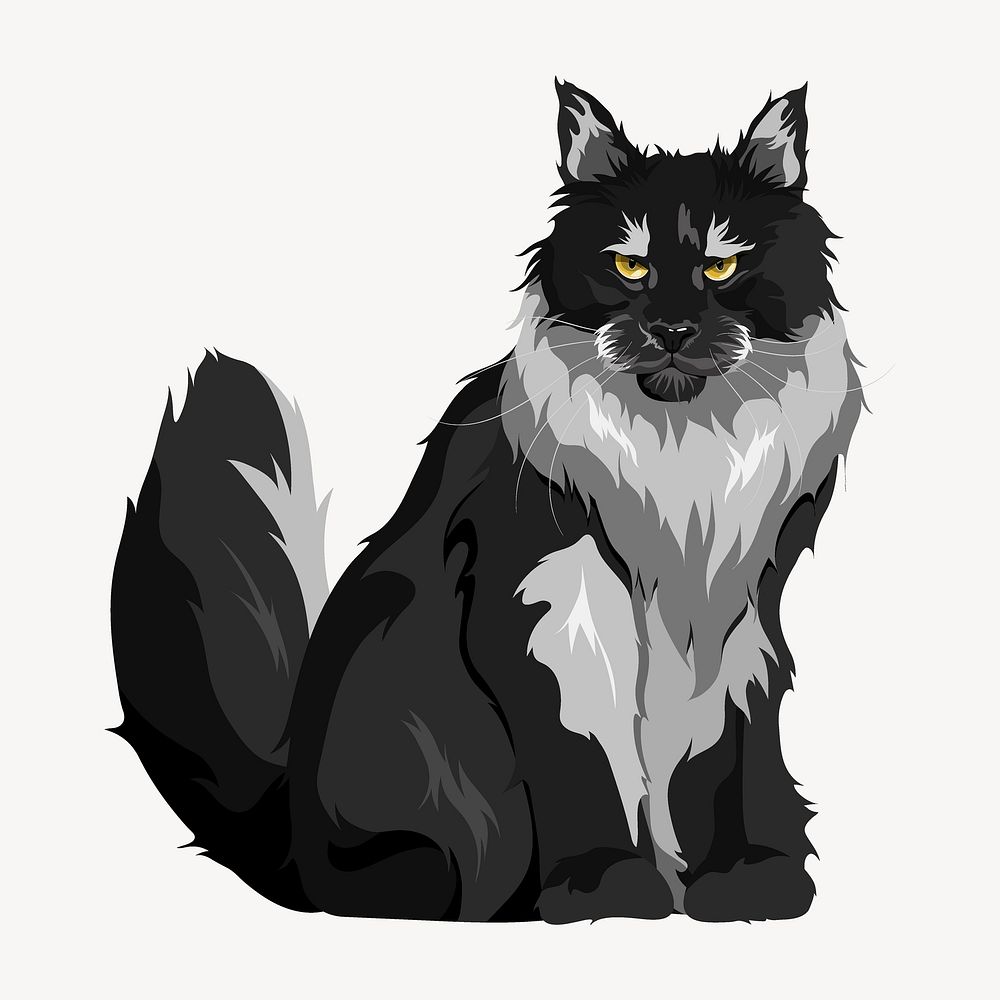 Angora cat illustration clipart, grumpy pet vector