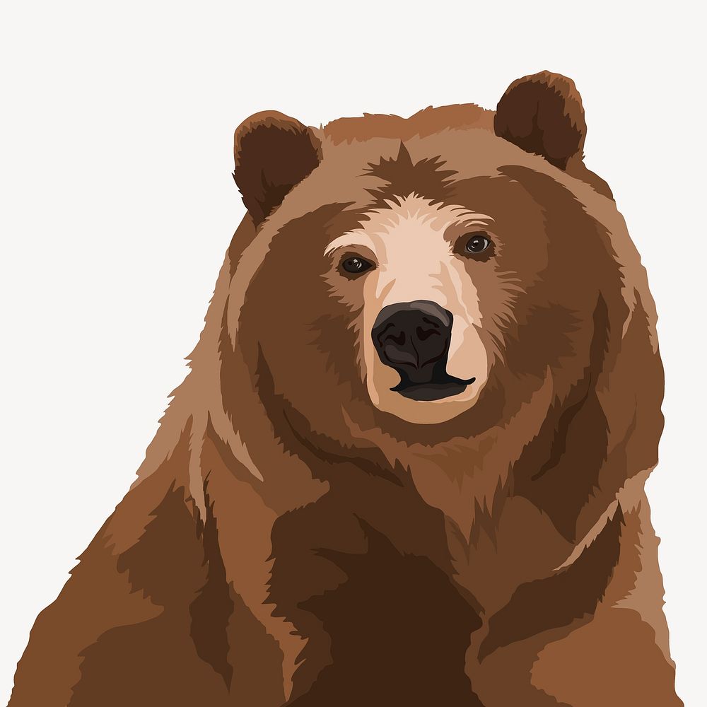 Brown bear face, wild animal portrait illustration clipart vector