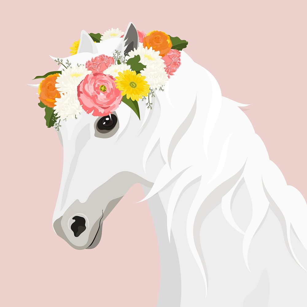 Feminine horse with flower crown illustration vector