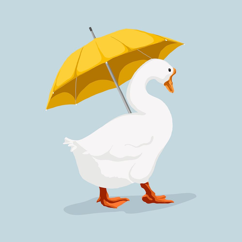 Duck with umbrella, rainy day illustration vector