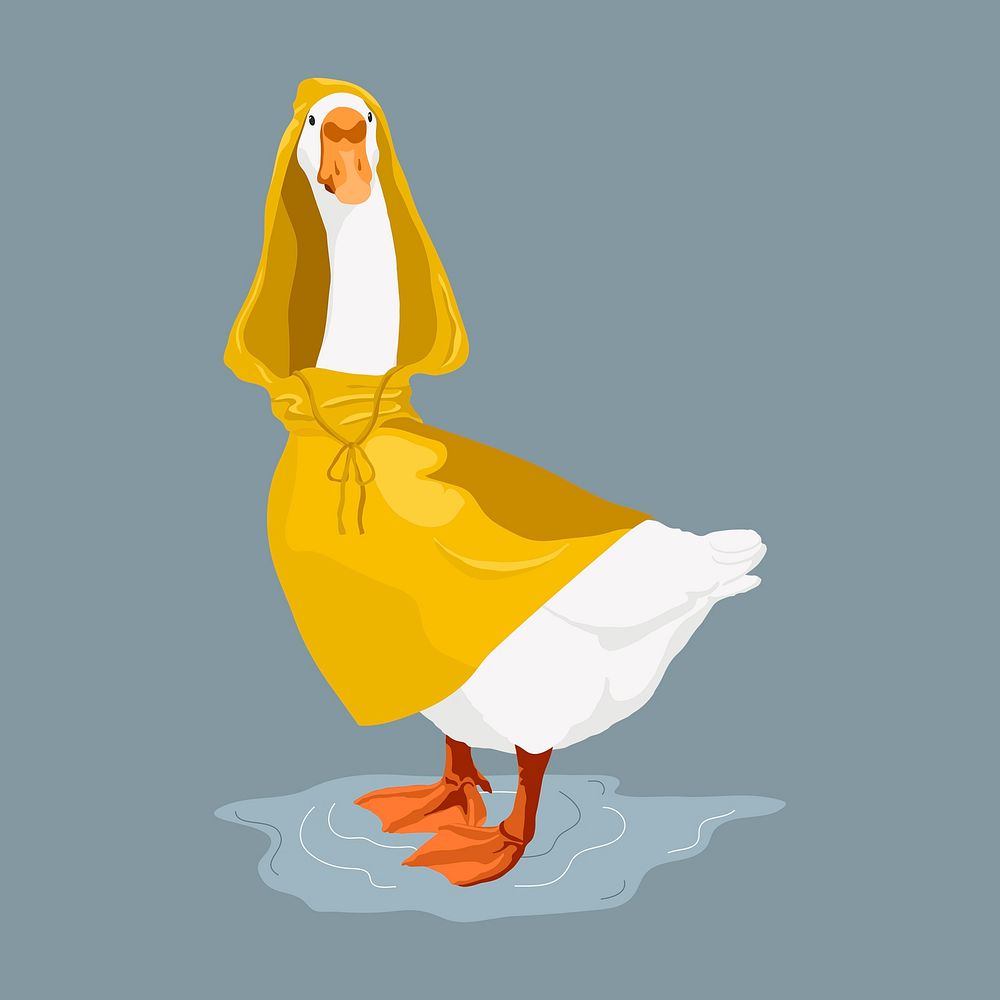 Duck wearing raincoat, rainy day illustration vector