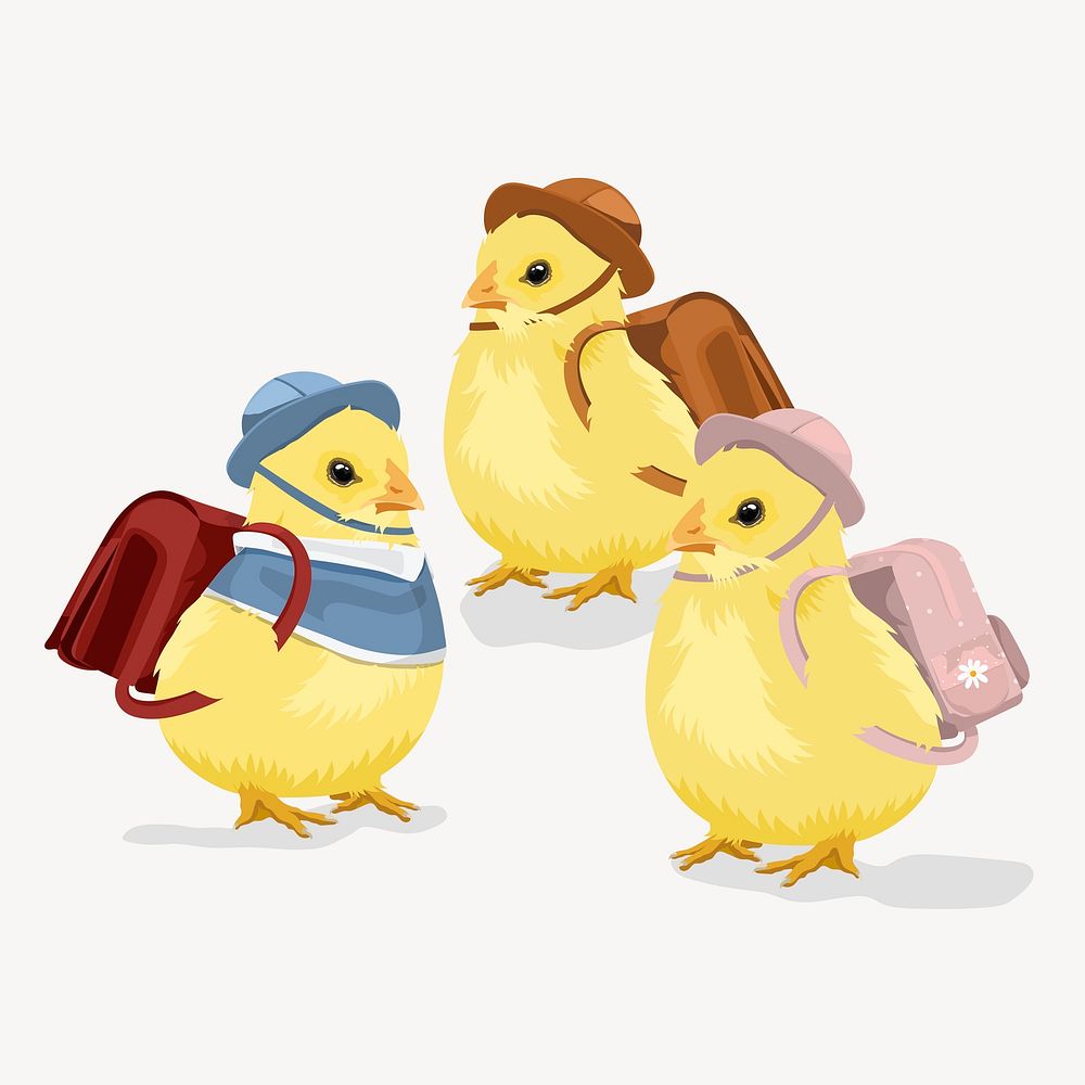 Baby chicks illustration, cute kindergarten students psd