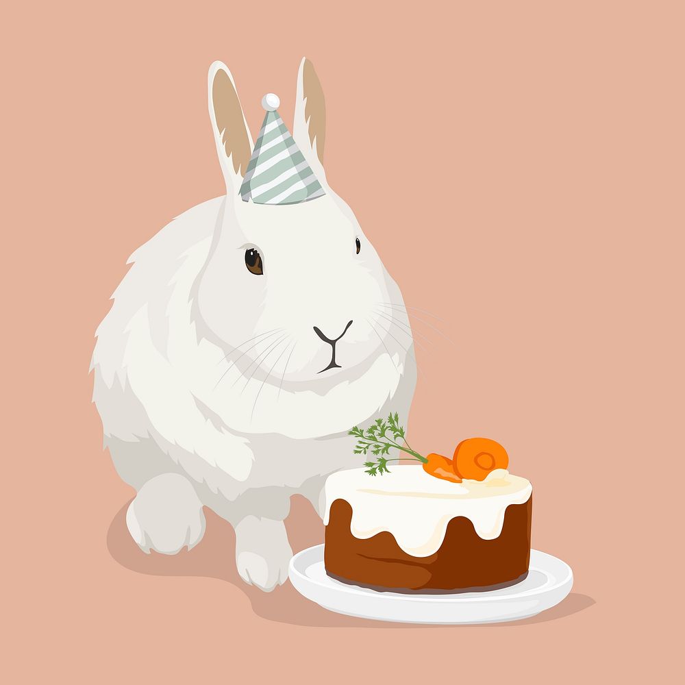 Rabbit birthday party, carrot cake, cute animal clipart vector