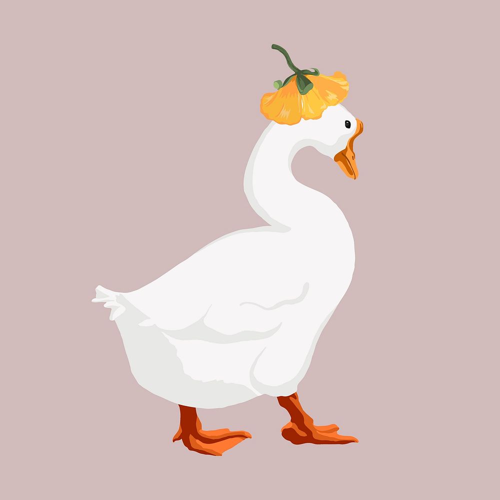Cute duck wearing flower hat illustration vector