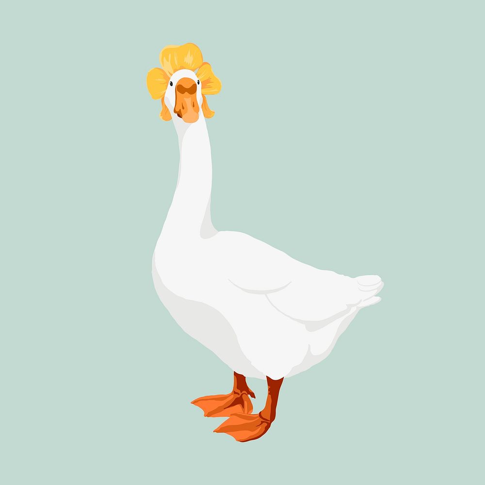 Cute duck wearing flower hat illustration psd