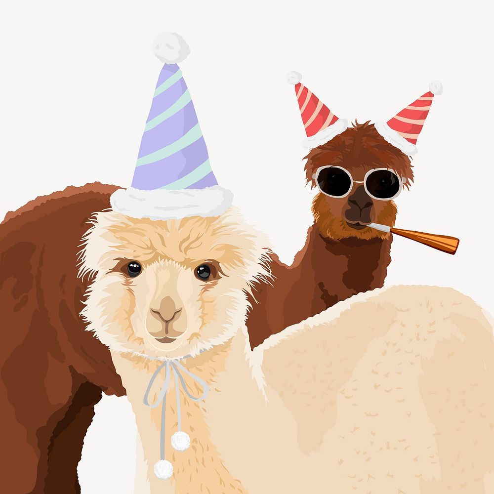 Party alpacas, fun festive illustration vector