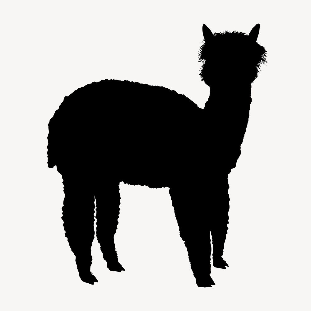 Alpaca silhouette illustration, wild animal psd