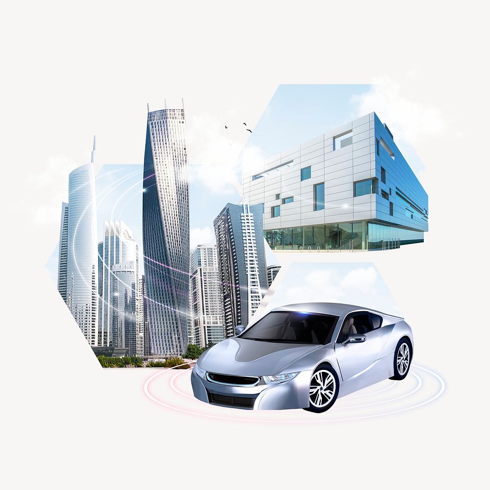 Driverless car collage element, automotive technology psd