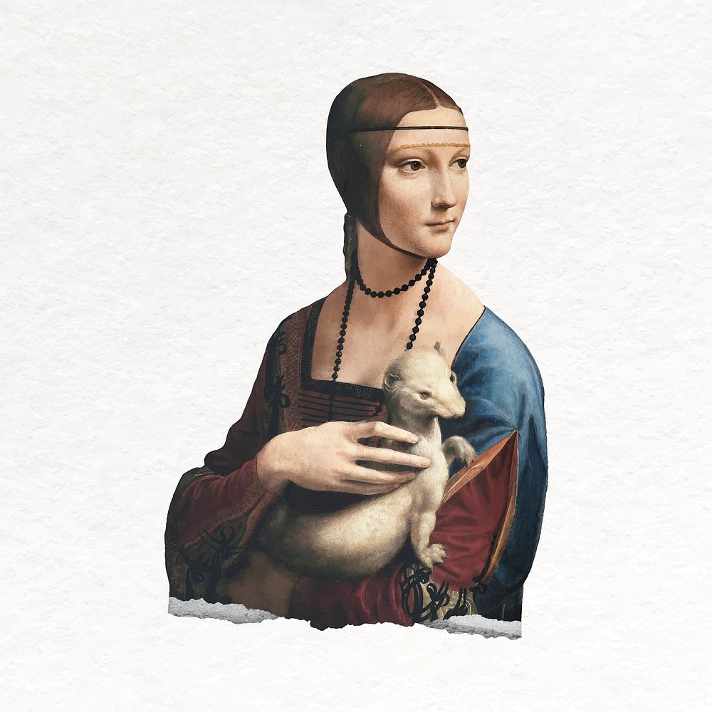 Lady with an Ermine collage element, Da Vinci's artwork remixed by rawpixel vector