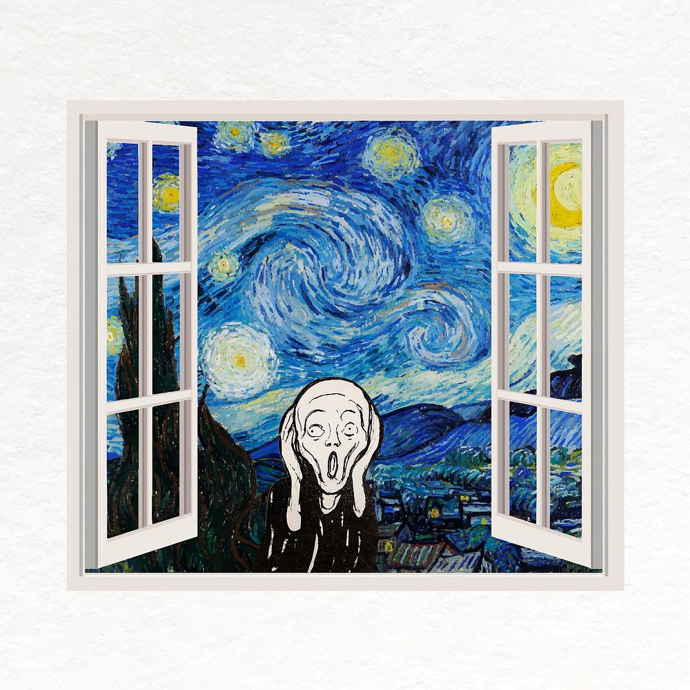 The Scream collage element, Starry Night window remixed by rawpixel vector