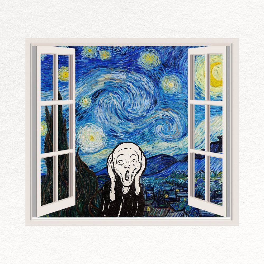 The Scream, Starry Night window remixed by rawpixel
