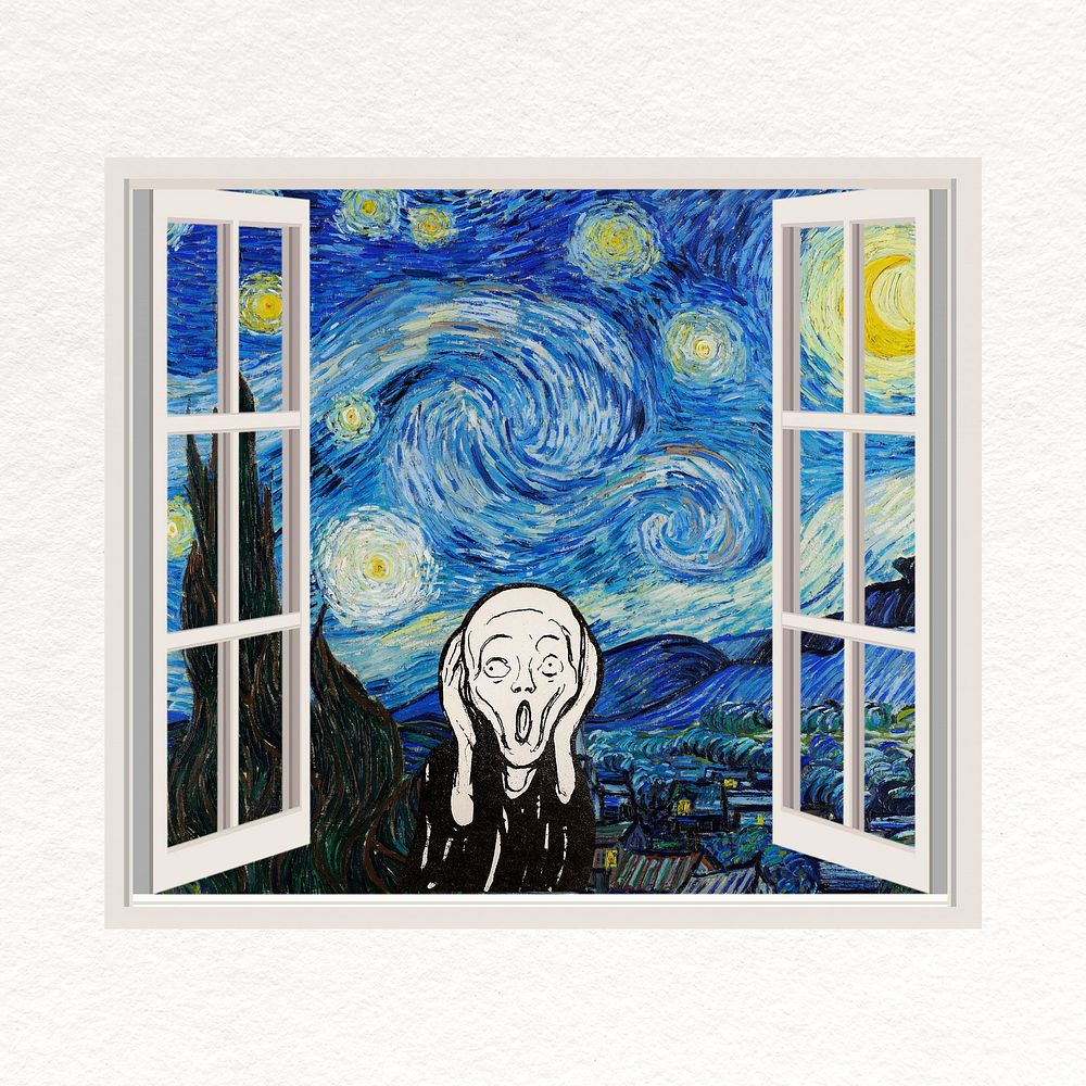 The Scream collage element, Starry Night window remixed by rawpixel psd