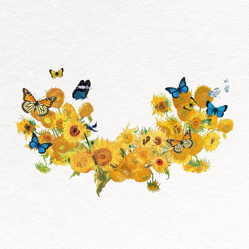Sunflower border collage element, Van Gogh's artwork remixed by rawpixel psd
