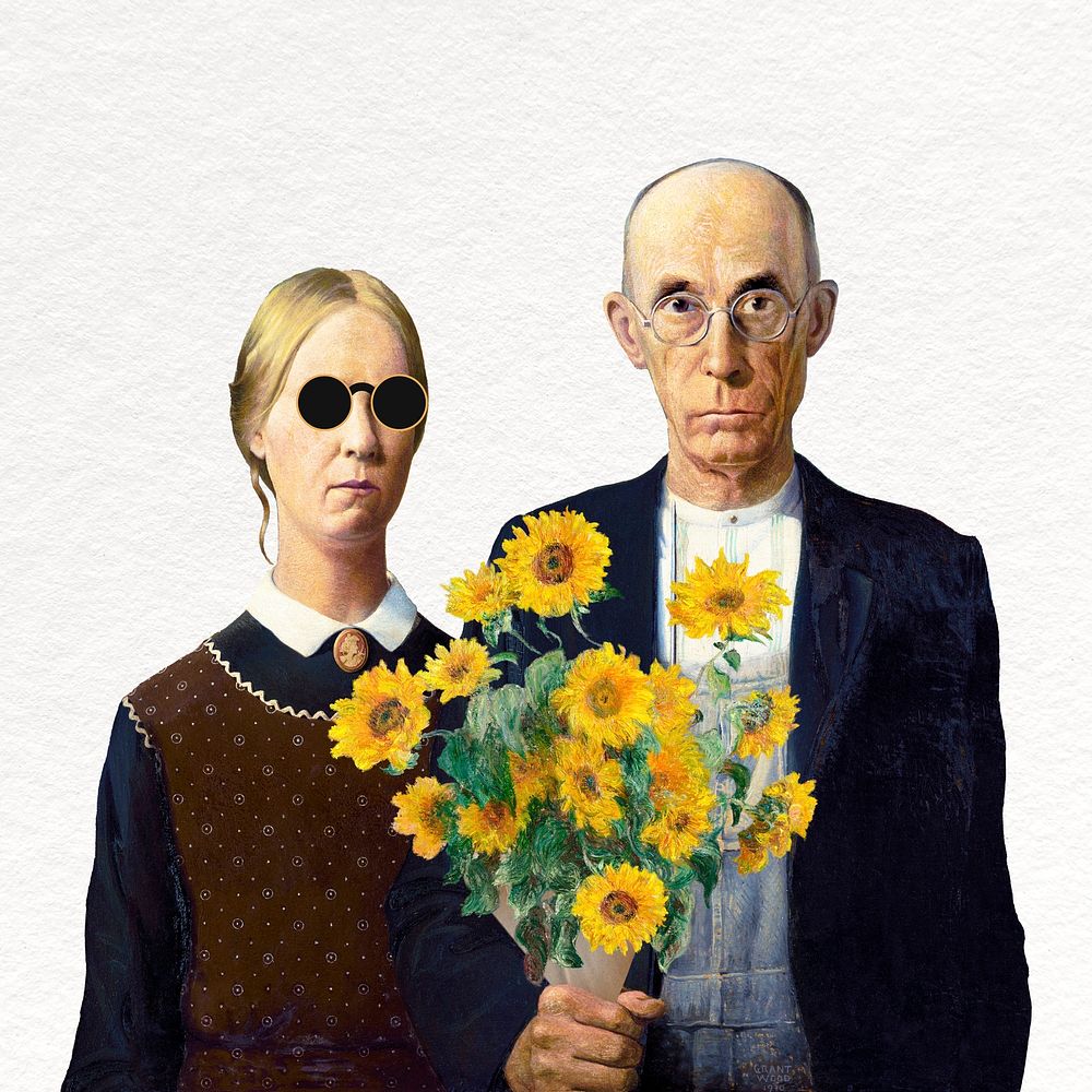 American Gothic, Grant Wood's artwork remixed by rawpixel