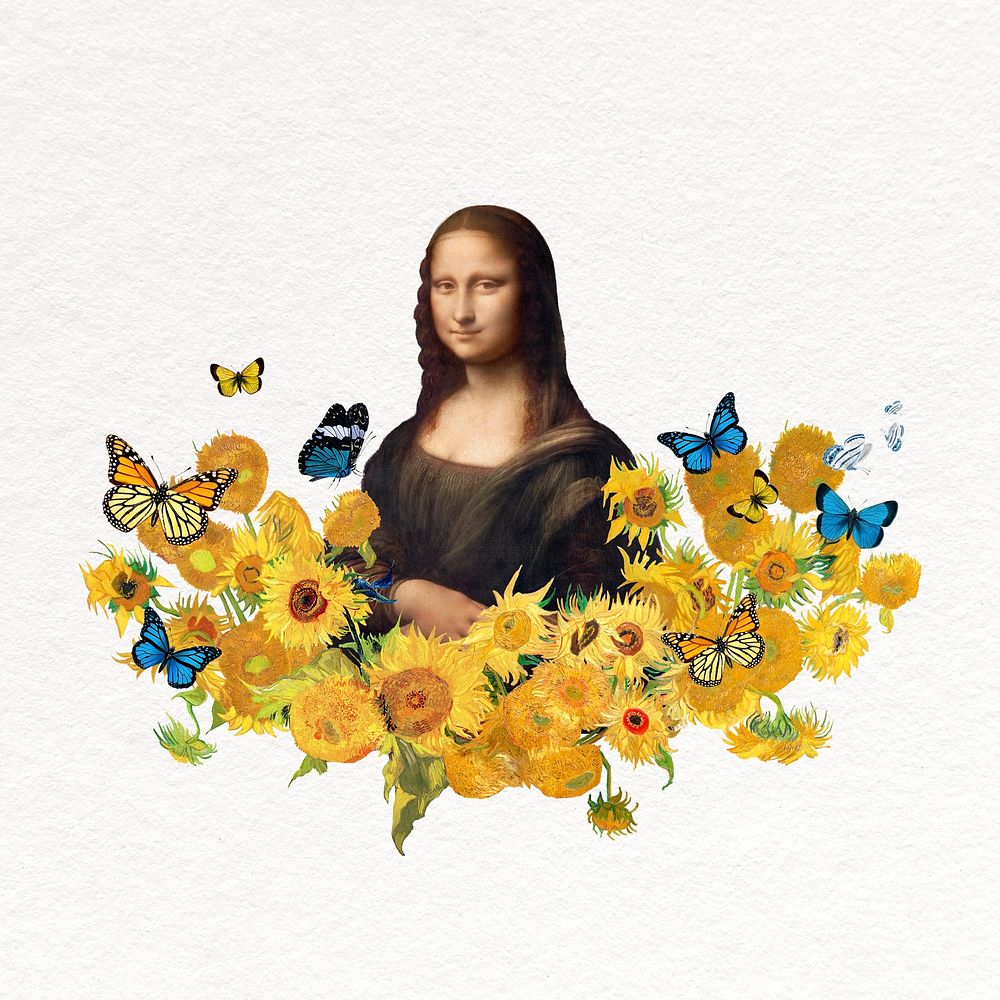 Mona Lisa sunflower collage element, famous artwork remixed by rawpixel psd